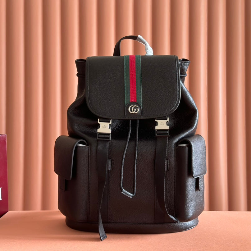 GUCCI 26S OPHIDIA LARGE BACKPACK 46 IN BLACK CALFSKIN